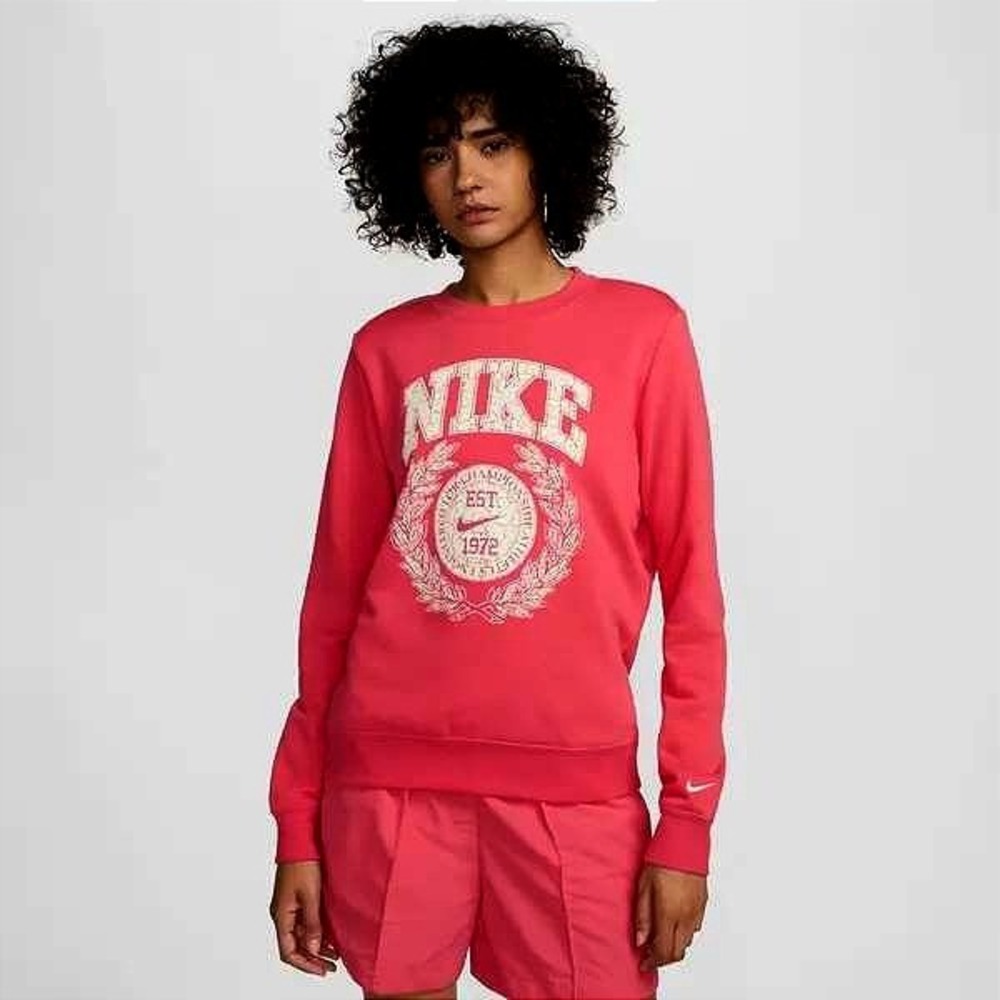 Nike Sweatshirt Womens M Pink Graphic EST 1972 Collegiate Crewneck Pullover